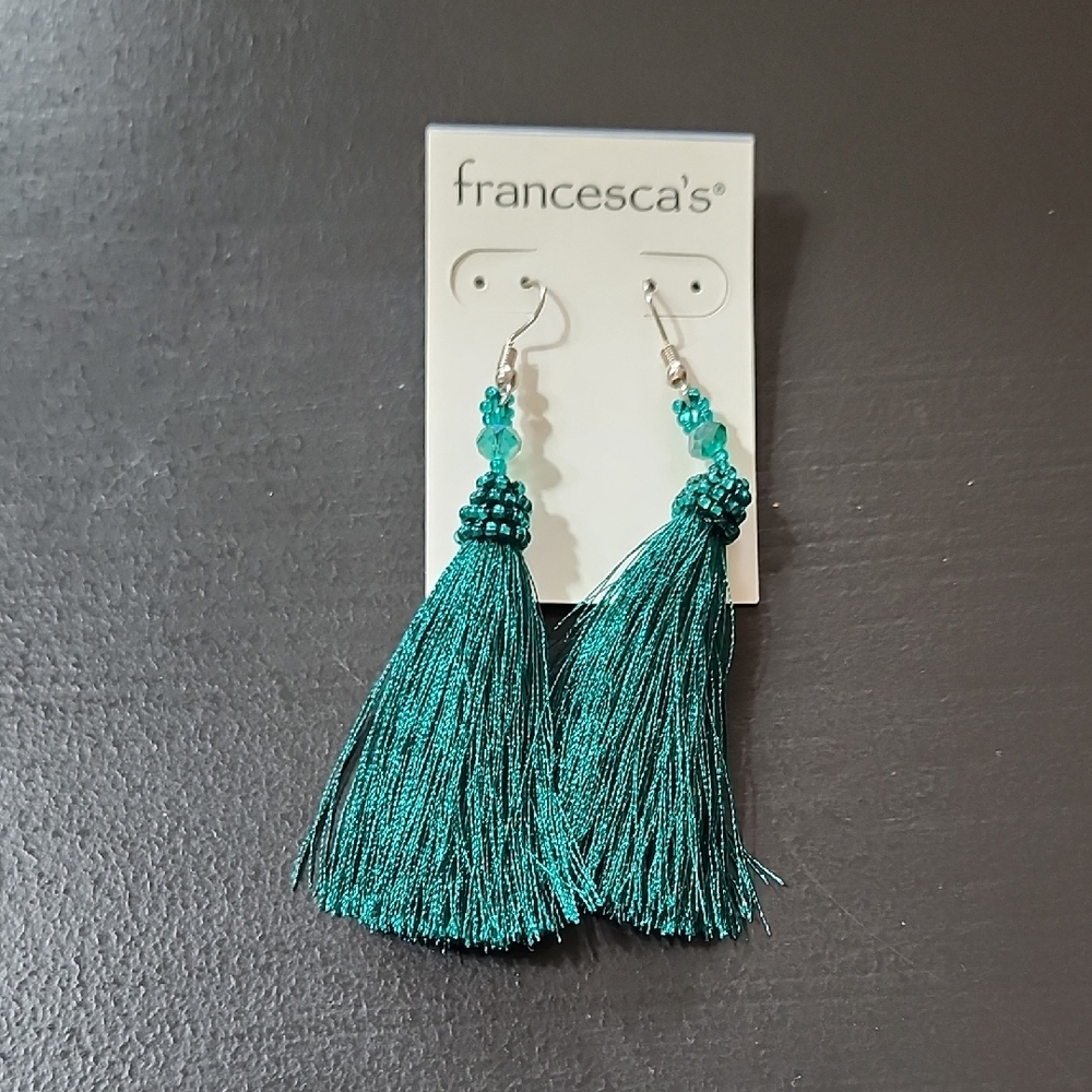 NWT Francesca's Collections Emerald Tassel Earrings